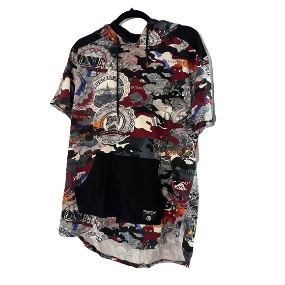 MEN'S SWITCH MONEY PRINT SHORT SLEEVE HOODIE T-SHIRT - Picture 1 of 4